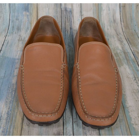 GEOX Men's Brown Leather Driving Moccasins Size 44 US 11 Slip On Shoes - Picture 2 of 10